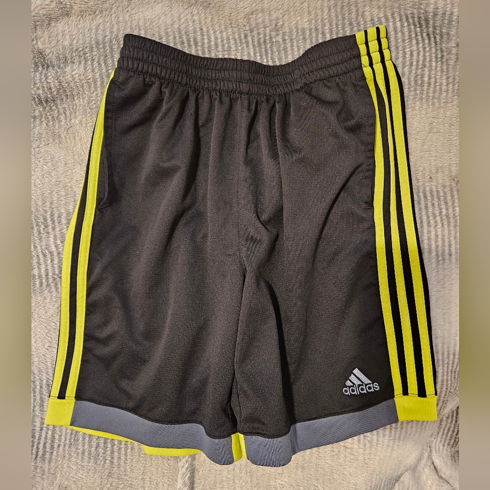 Adidas Youth Performance Athletic Shorts Black with Yellow Stripes -XL